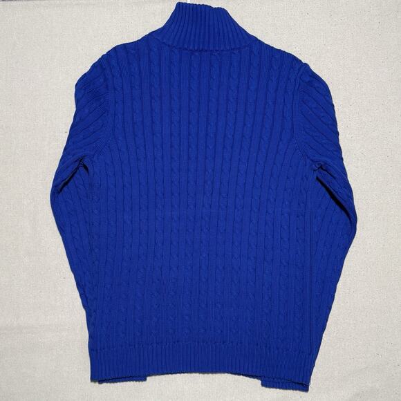 Lauren Ralph Lauren Cable Knit Full Zip Sweater Womens L Blue Cotton Pockets - Picture 3 of 8